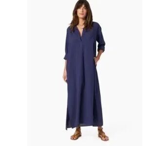 xirena mandarin collar V neck tunic dress navy Sz XS